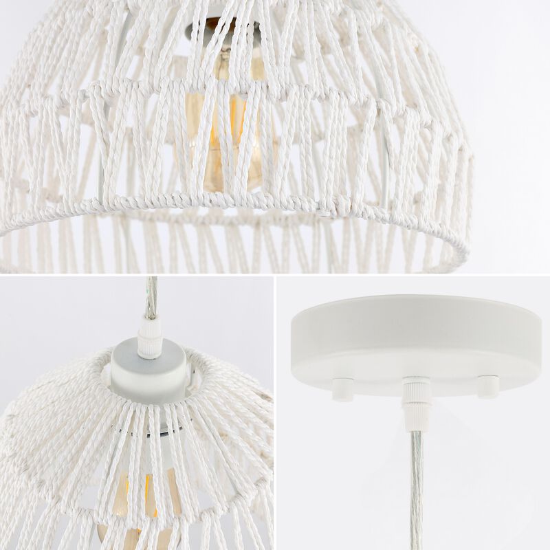 Campana 10.25" 1-Light Bohemian Modern Woven Rope/Iron LED Pendant, White