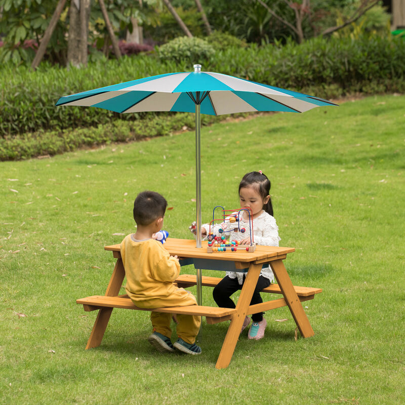 Convertible Wooden Sand and Water Table for your Toddlers Outdoor Playset Featuring 2 Play Box and a Removable Top that Transforms into Kids Picnic Table - Teak Stained