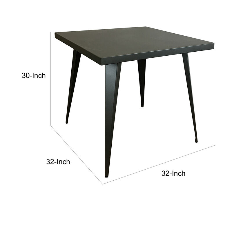 Oran 32 Inch Dining Table, Square Metal Top, Tapered Legs, Gray Finish - Benzara