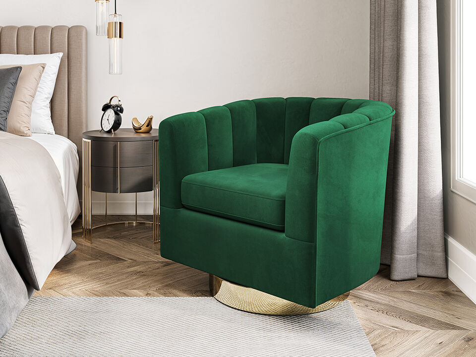 BELLEZE Swivel Accent Chair, Wide Modern Upholstered Armchair 360 Degree Swivel Comfy Single Sofa Side Chair for Living Room Bedroom Office - Zoe (Green)
