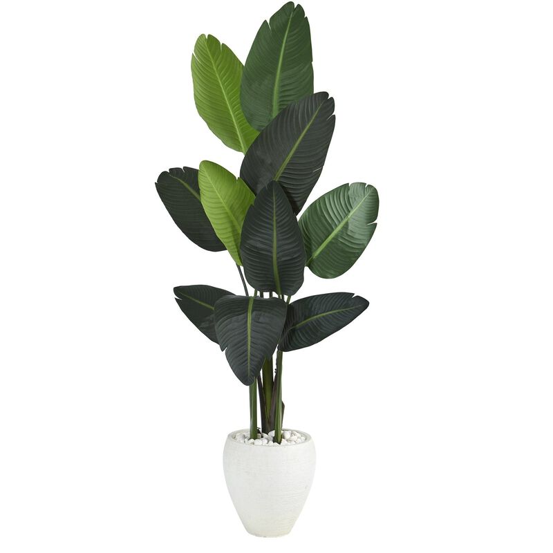 Nearly Natural 63-in Traveler-fts Palm Artificial tree in White Planter