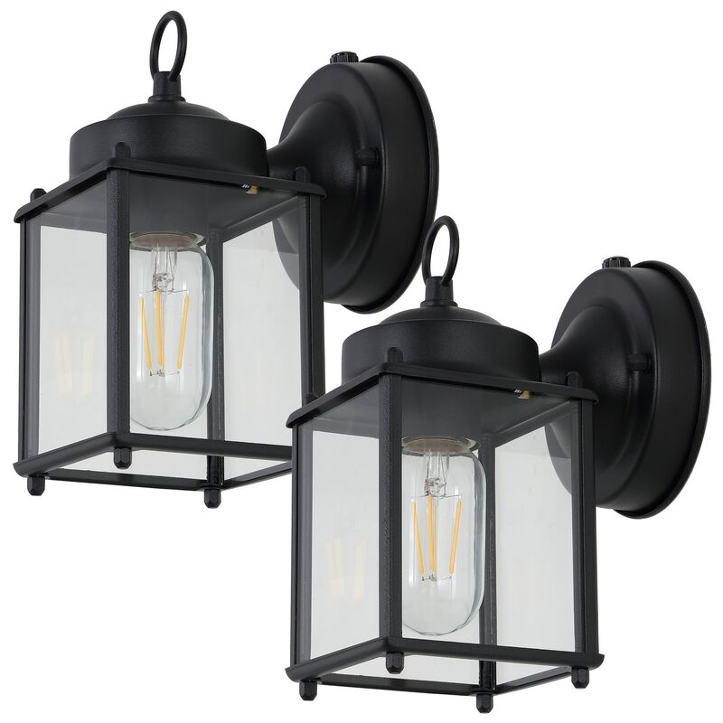 Boston 4.25" 1-Light Farmhouse Industrial Iron/Glass Outdoor LED Sconce, Black/Clear (Set of 2)