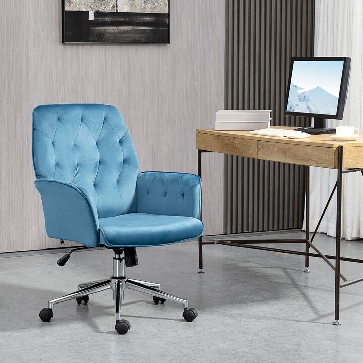 Executive Office Chair with Thick Padding, Ergonomic Chair with High-End Gas Lift, Sturdy Base and Velvet-Feel Fabric, Blue