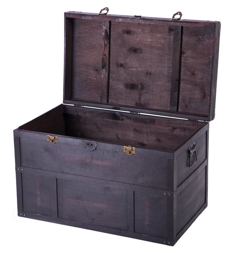 Antique Style Large Dark Wooden Storage Trunk with Lockable Latch