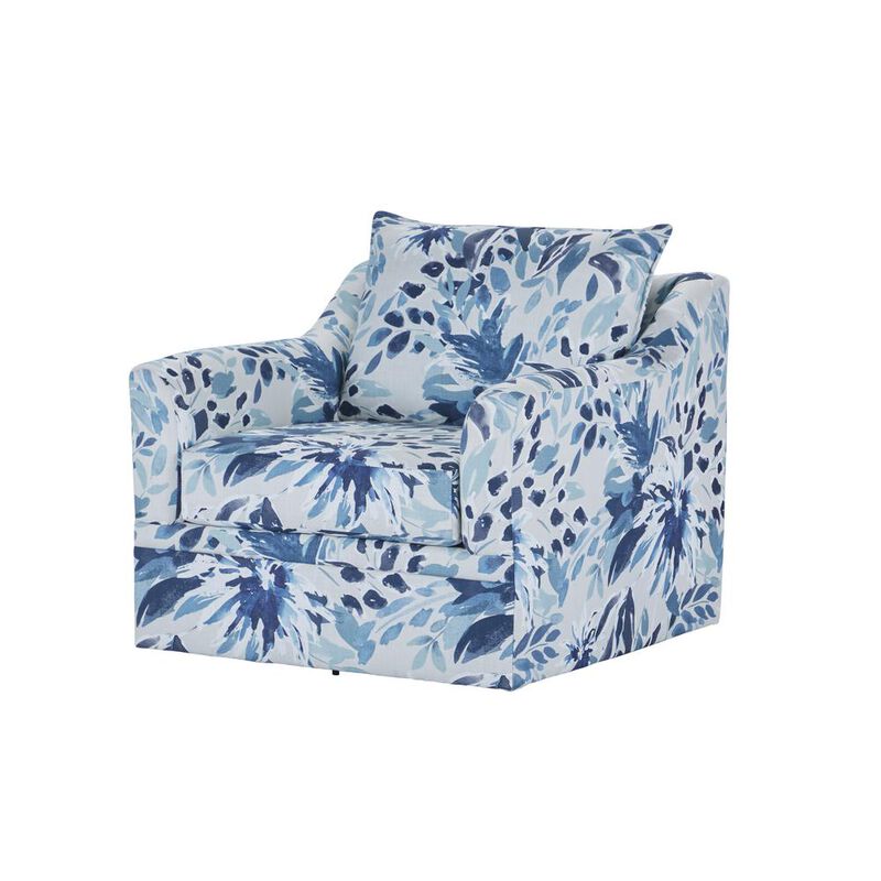 New Classic Furniture Sylvie Blue and White Polyester Fabric Accent Swivel Chair