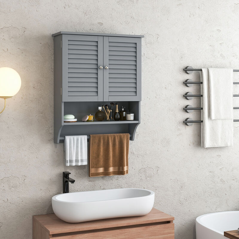 2-Doors Bathroom Wall-Mounted Medicine Cabinet with Towel Bar