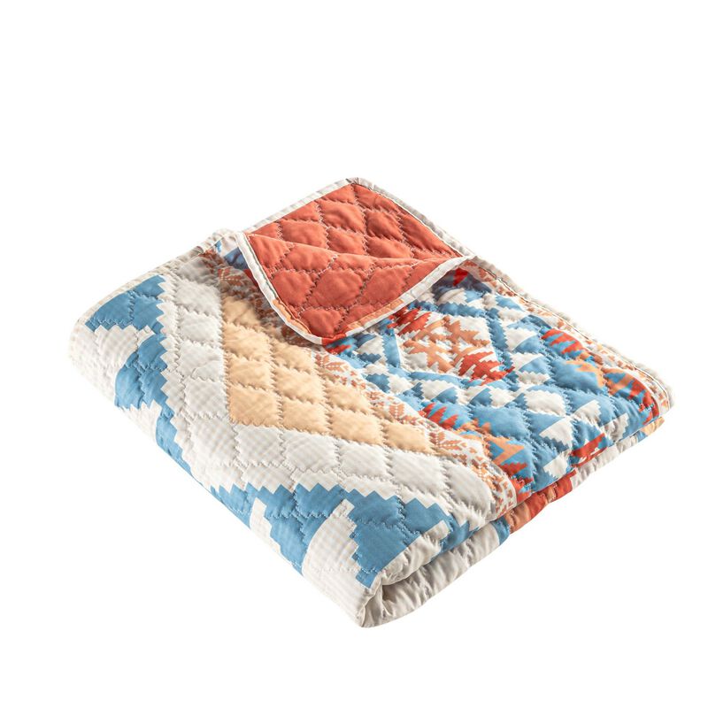 50 x 60 Quilted Throw Blanket with Fill, Festive Diamond Print, Multicolor - Benzara