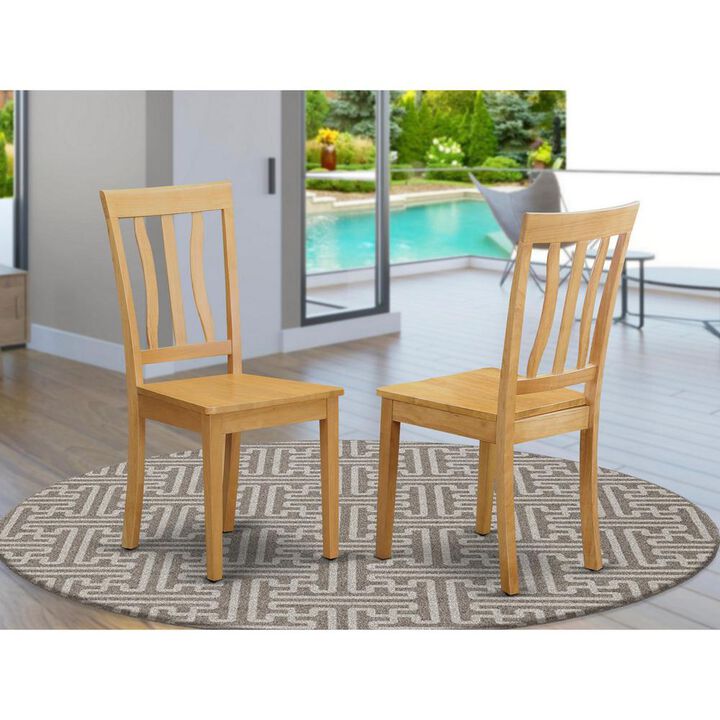 East West Furniture Antique  Kitchen  dining  Chair  Wood  Seat  with  Oak  Finish,  Set  of  2