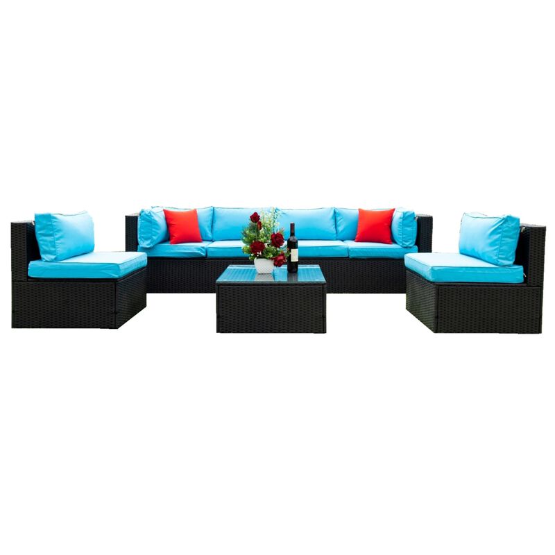 5 Pieces PE Rattan Sectional Outdoor Furniture Cushioned U Sofa Set With 2 Pillows