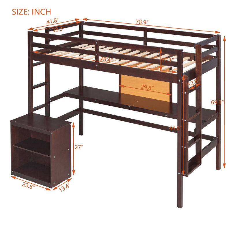 Merax Modern  Wooden Loft Bed with Desk