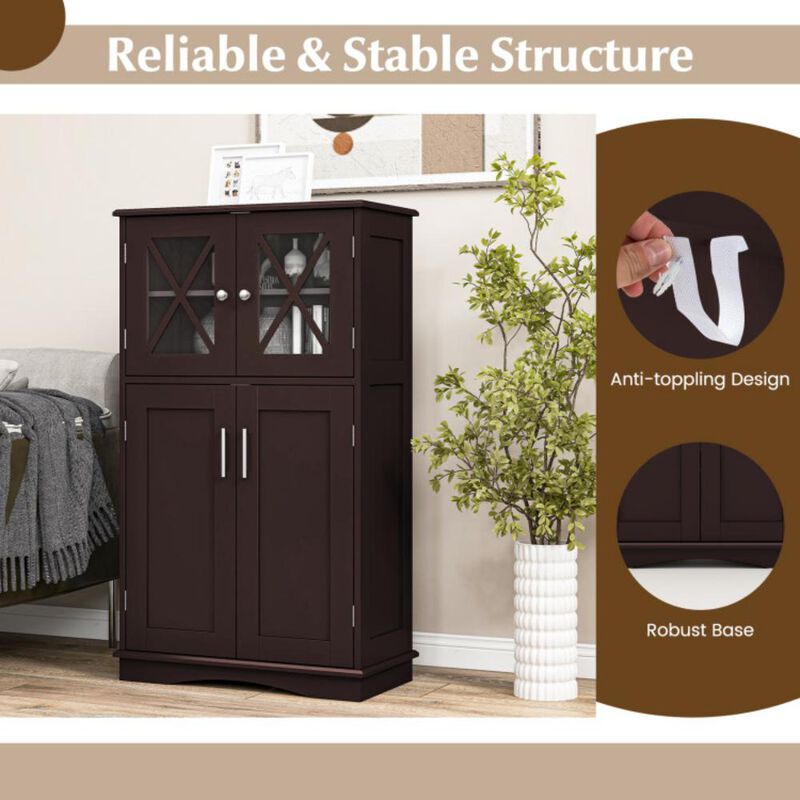 4 Doors Freeestanding Bathroom Floor Cabinet with Adjustable Shelves