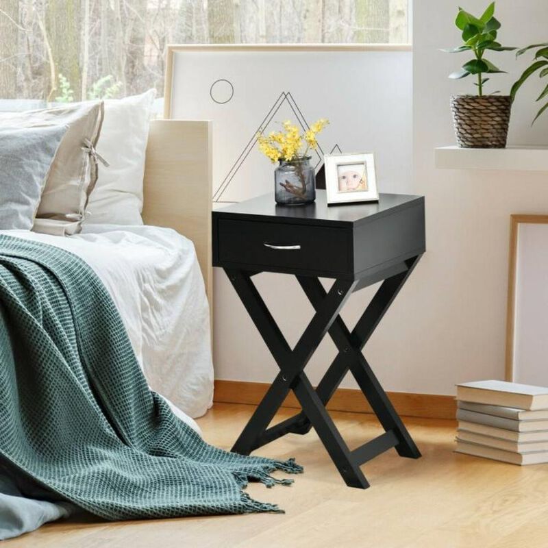 X-Shape 1 Drawer Nightstand End Side Table Storage