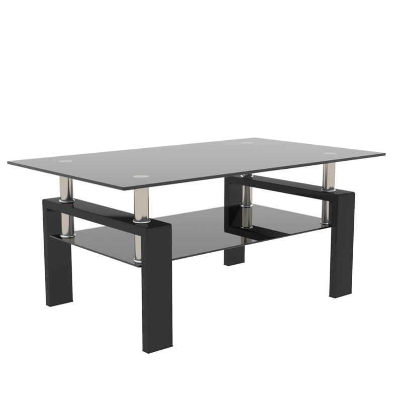 Modern Black Glass Coffee Table Set for Living Room