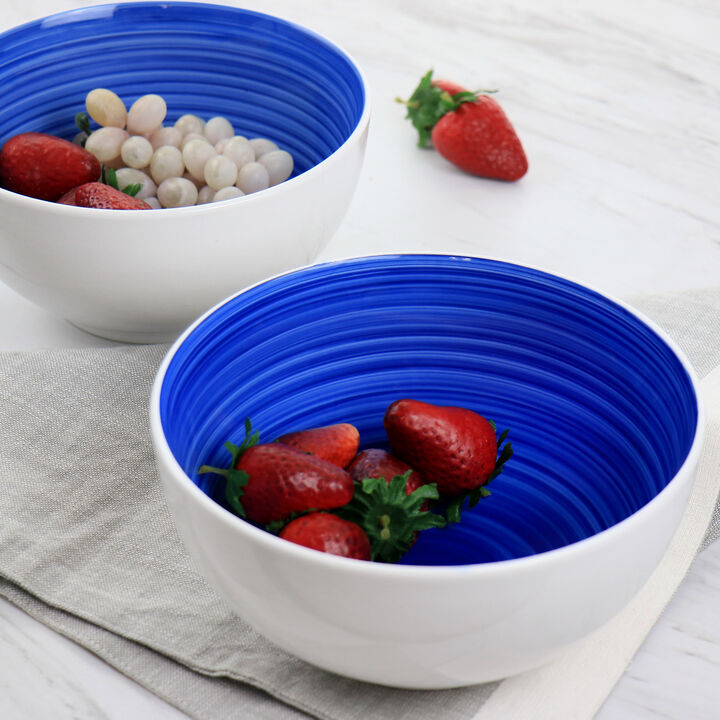 Gibson Home Crenshaw 7 Inch 2 Piece Stoneware Bistro Bowl Set in Blue and White