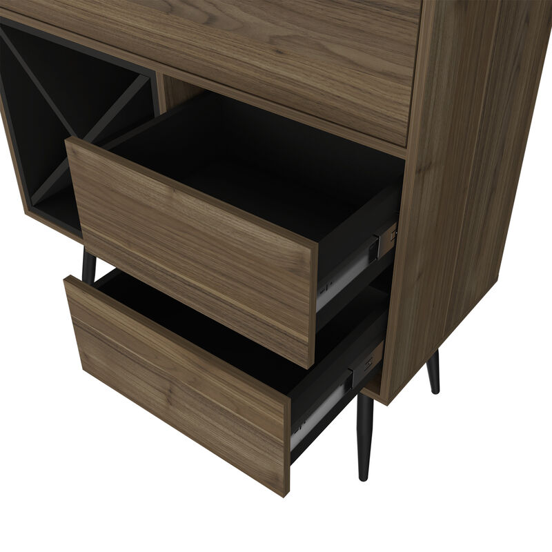 DEPOT E-SHOP Thistle Bar Two Drawers, Four Double Racks, Single Cabinet, Mahogany / Black