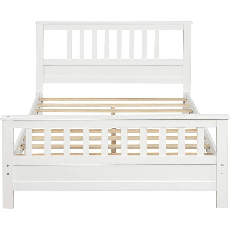 Hivvago White Pine Wood Slatted Platform Headboard Footboard Full Size Bed