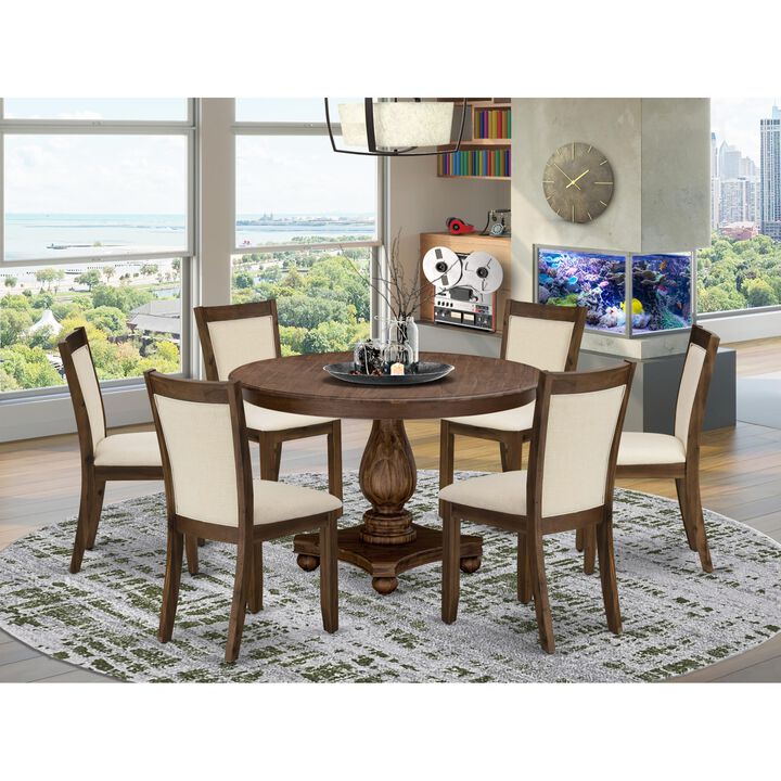 East West Furniture East West Furniture F2MZ7-NN-32 7-Piece dining Table Set - A Gorgeous Wood Table and 6 Wonderful Light Beige Linen Fabric Dining Chairs with Stylish High Back (Sand Blasting Antique Walnut Finish)