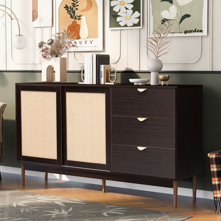 Featured Two-door Storage Cabinet with Three Drawers and Metal Handles, Suitable for Corridors, Entrances, Living rooms, and Study