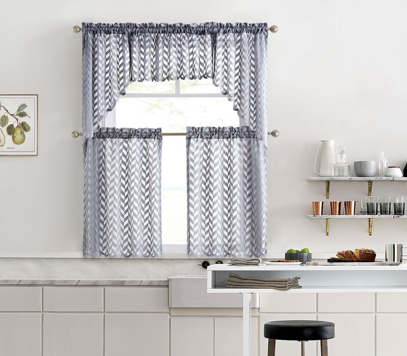 THD Herringbone Lace Sheer Rod Pocket Cafe Tiers - Set of 2