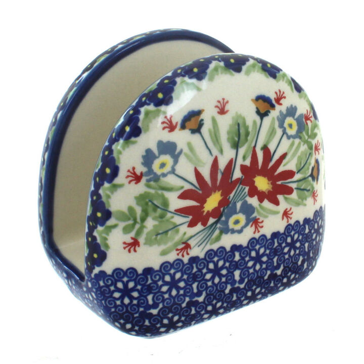 Blue Rose Polish Pottery Jungle Bouquet Napkin Holder