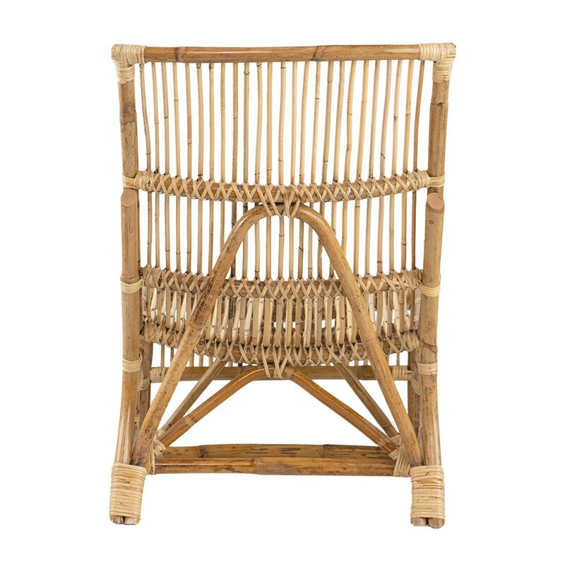 35 Inch Retro Style Rattan Lounge Chair, Slatted Support, Natural Brown-Benzara
