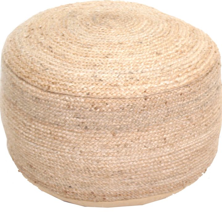 24" Beige Traditional Braided Round Pouf Ottoman