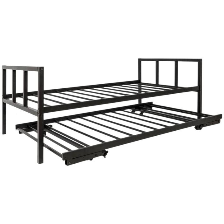 Durable Metal Daybed with Roll-Out Trundle &ndash; Bed Frame for Guest or Small Bedrooms