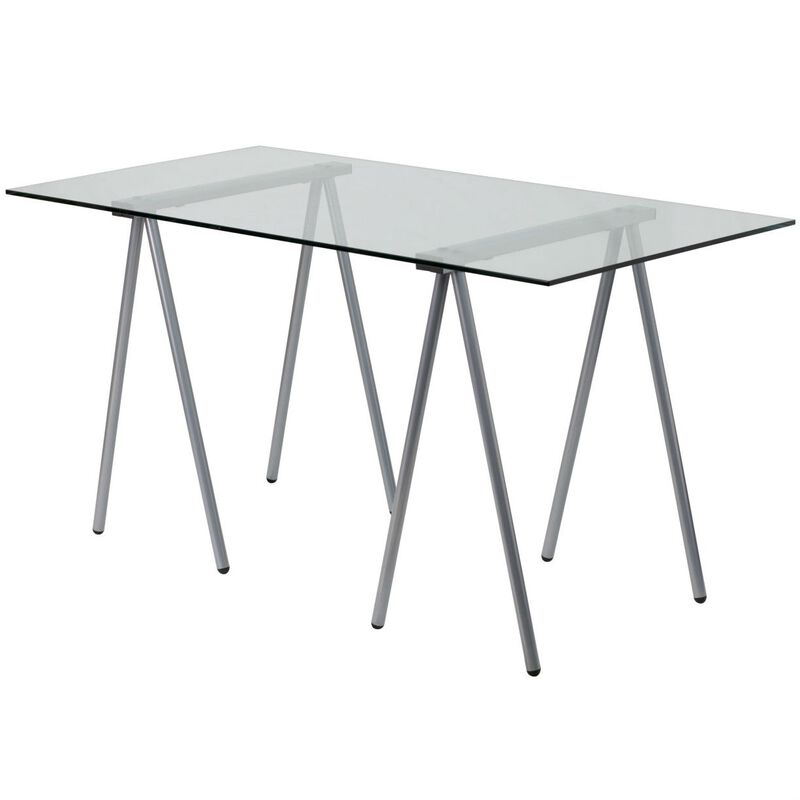 Hivvago Modern Clear Tempered Glass Top Writing Table Computer Desk with Metal Legs