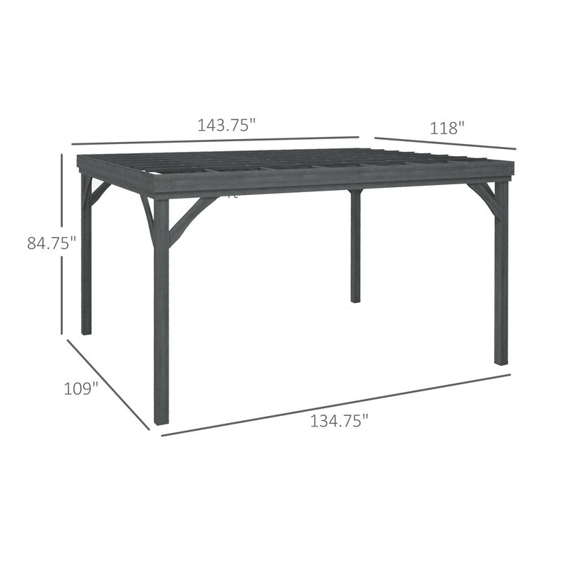 Outsunny 10' x 12' Outdoor Pergola, Wood Gazebo Grape Trellis with Stable Structure and Concrete Anchors, for Climbing Plant Support, Garden, Patio, Backyard, Deck, Gray