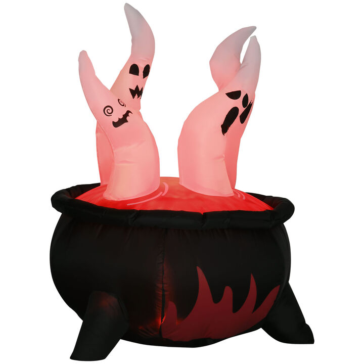 4ft Inflatable Halloween White Ghosts in Red Cauldron LED Display for Outdoor