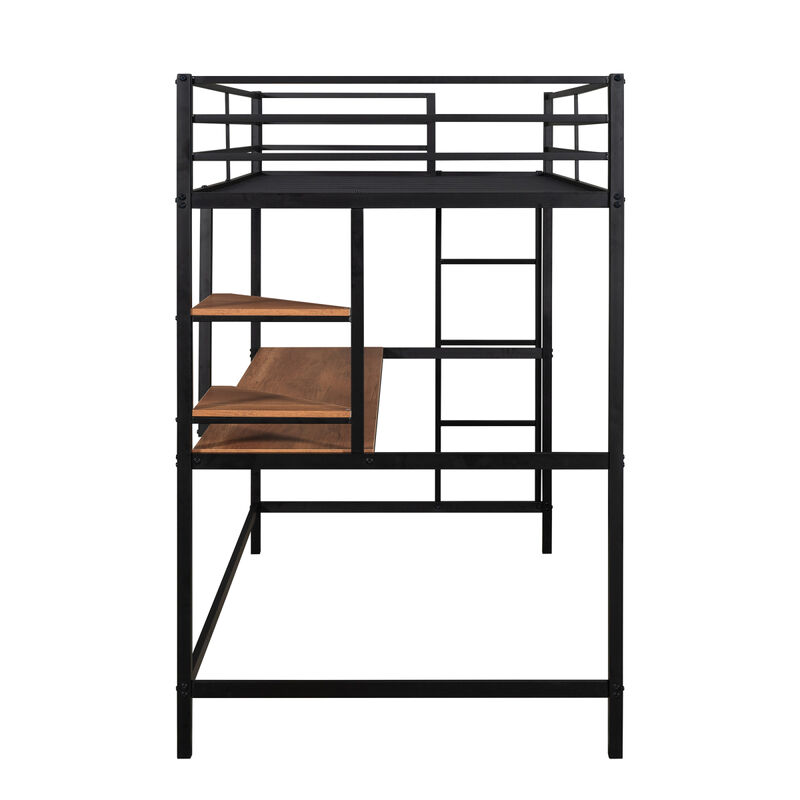 Twin Metal Loft Bed With Desk And Shelf