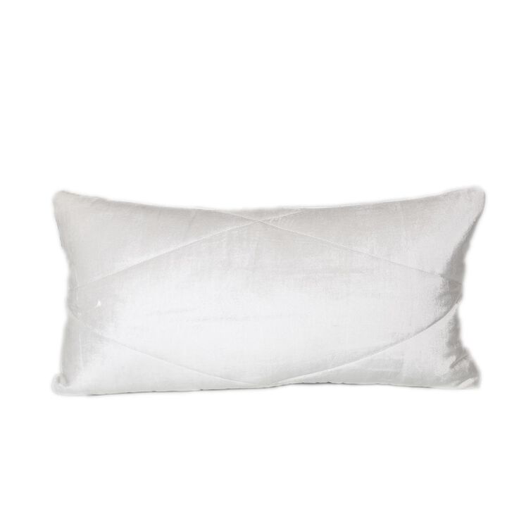 24" White Transitional Velvet Rectangular Throw Pillow