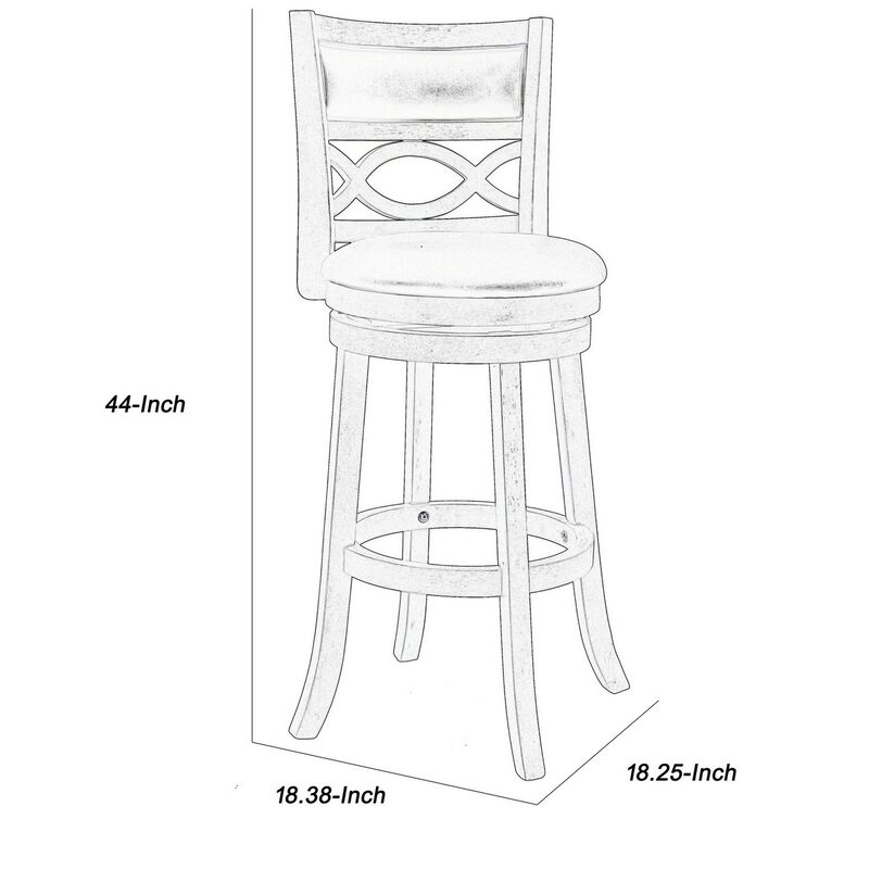 Curved Lattice Back Swivel Barstool with Leatherette Seat, Gray and Black-Benzara