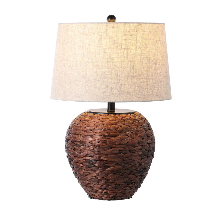 Alaro 24.5" Farmhouse Coastal Water Hyacinth Basket LED Table Lamp, Dark Brown