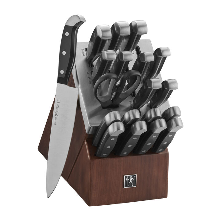 Henckels Statement 20-pc Self-Sharpening Knife Set with Block, Chef Knife, Paring Knife, Utility Knife, Bread Knife, Steak Knife, Dark Brown, Stainless Steel