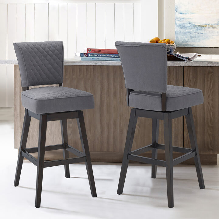 Gia  Counter Height Swivel Grey Fabric and Espresso Wood Bar Stool