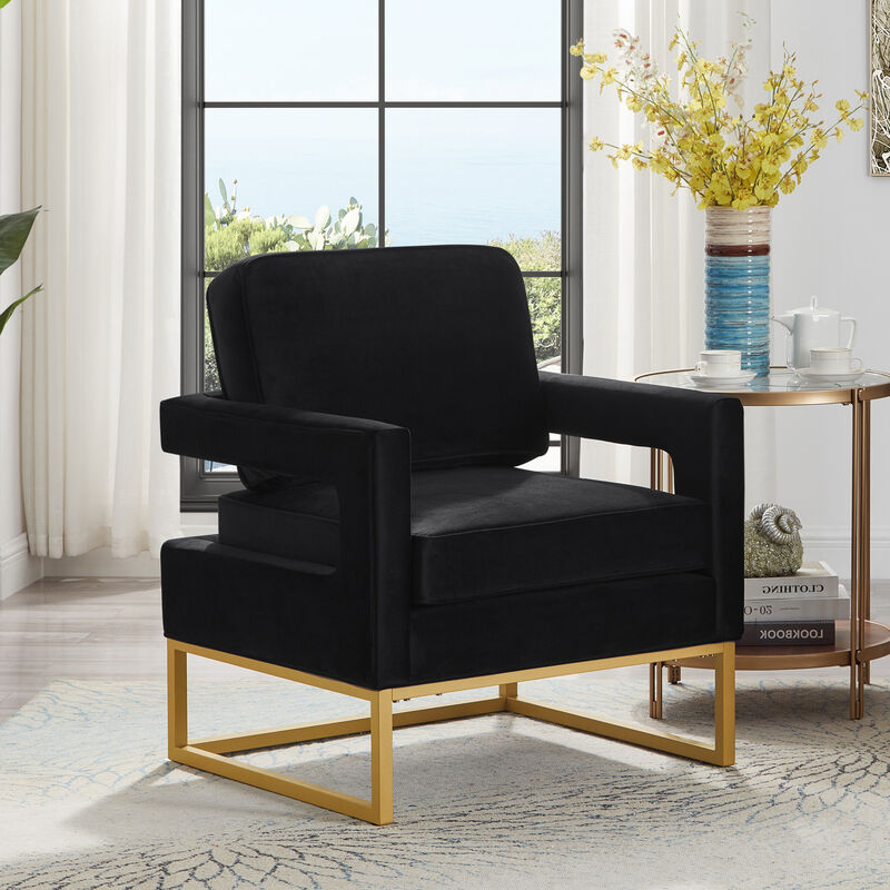 Merax Modern Velvet Accent Chair with Gold Metal Base