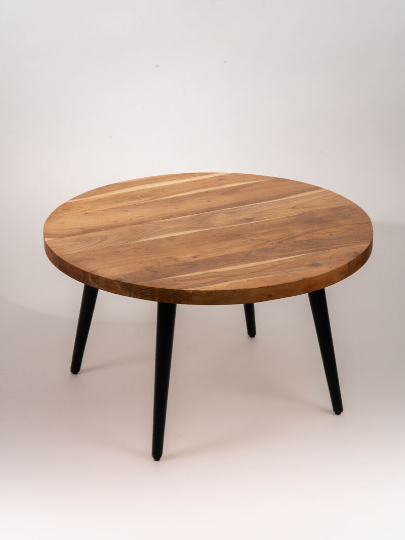 Handmade Eco-Friendly Vintage Acacia Wood & Iron Walnut Black Round Table 32"x32"x18" From BBH Homes