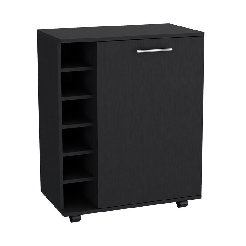 Wick Bar Cart with Integrated Wine Storage, Spacious Cabinet and Smooth Rollers-Black