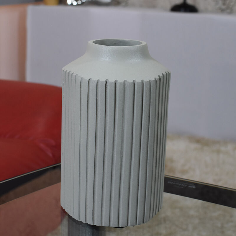 Handmade Aluminium Geometric Ivory Cylinder Vase For Indoor & Outdoor Use BBH Homes