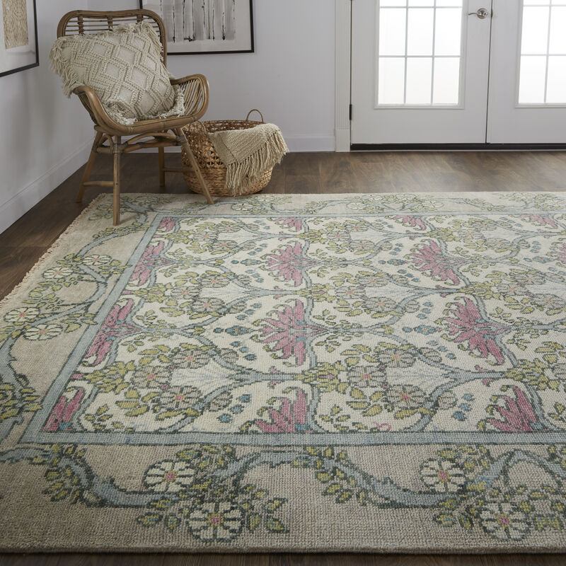 Beall 6714F Ivory/Pink/Green 9'6" x 13'6" Rug