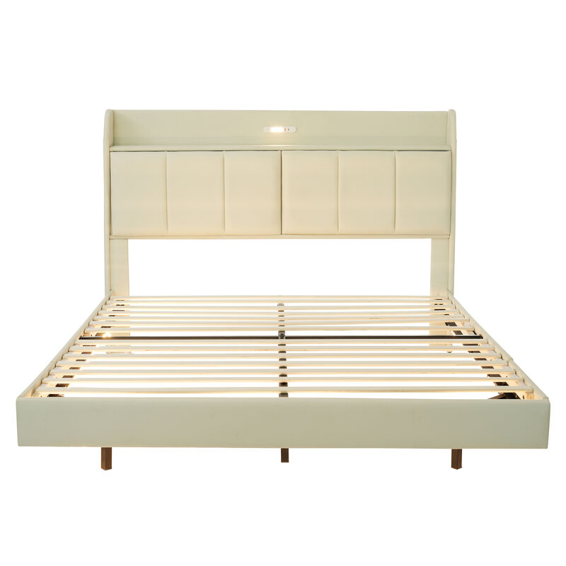 Merax Modern Upholstered Platform Bed with Storage Headboard