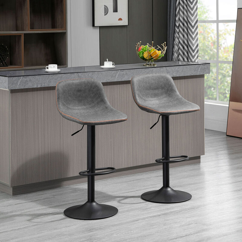 HOMCOM Adjustable Bar Stools, Swivel Bar Height Chairs Barstools Padded with Back for Kitchen, Counter, and Home Bar, Set of 2, Gray