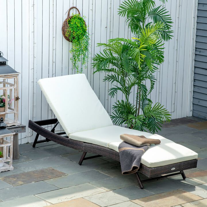 White Outdoor Lounger: Wicker Chair with Adjustable Backrest & Cushion