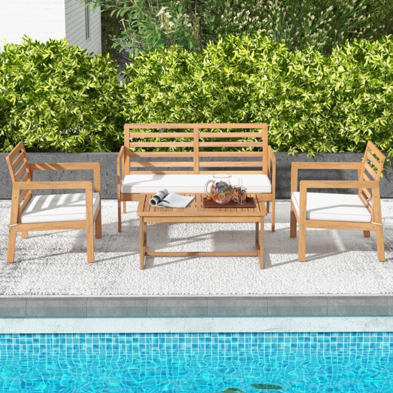 Hivvago 4 Piece Wood Patio Conversation Set with 2 Armchairs and Coffee Table