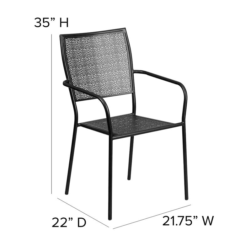 Flash Furniture Commercial Grade Black Indoor-Outdoor Steel Patio Arm Chair with Square Back