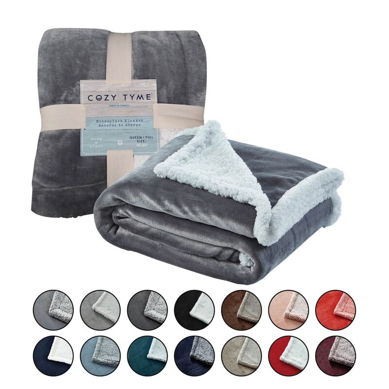Cozy Tyme Babineaux Flannel Reversible Heathered Sherpa Throw Blanket 108"x90"