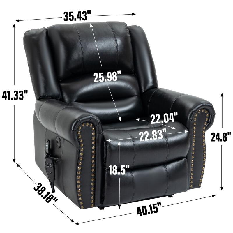 Black Leather Power Lift Recliner with Heat Massage