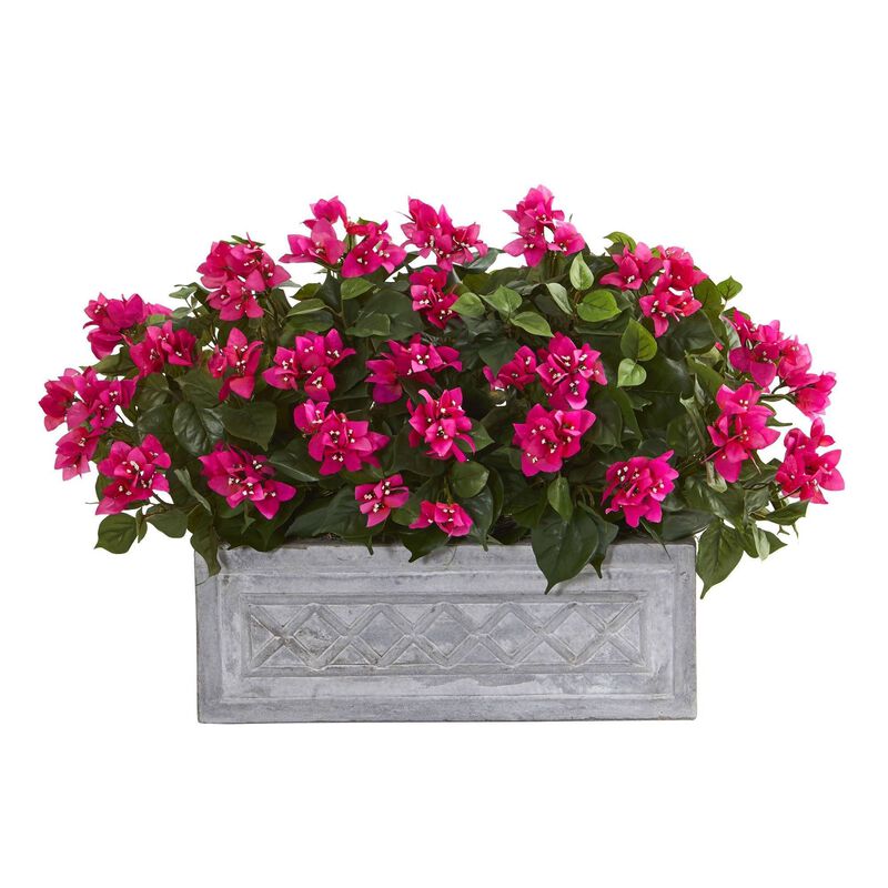 Nearly Natural 30-in Bougainvillea Artificial Plant in Stone Planter