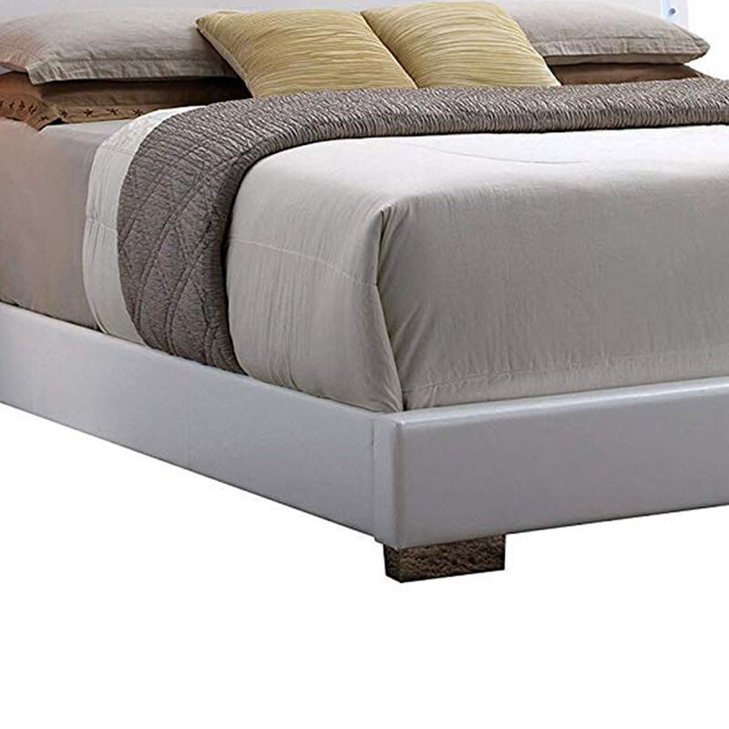 Contemporary Style Queen Size Wooden Panel Bed with Headboard, White-Benzara